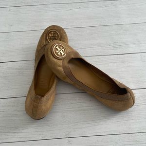 Tory Burch Gold Suede Flats